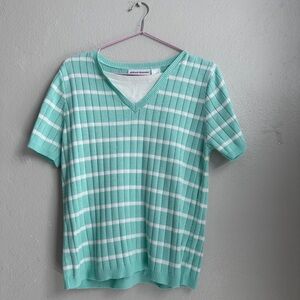 Alfred Dunner Mint and White Striped Sweater